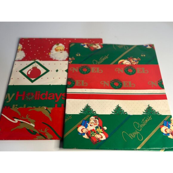 VTG Christmas Wrapping Paper Set Red Green Holiday Noel - Picture 1 of 4